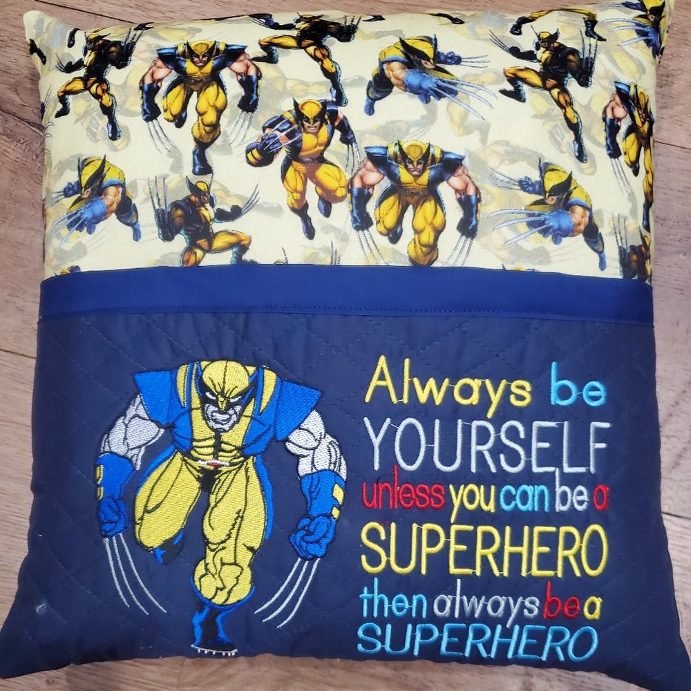 Wolverine Reading Book Pocket Pillow.  16"x16"